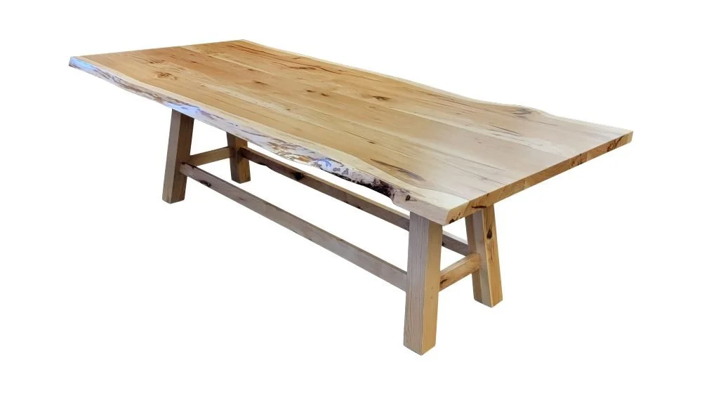 Hickory Live Edge Table with 4 Leg Pedestal Base — EZ Mountain